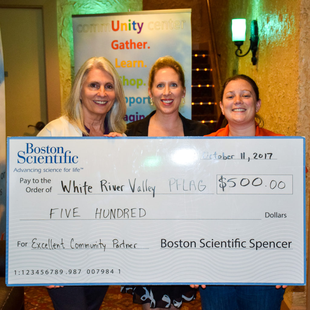 Boston Scientific PACE presented a check to WRV PFLAG prior to the film.   The money will be used to support Spencer Pride's youth group Iris. 